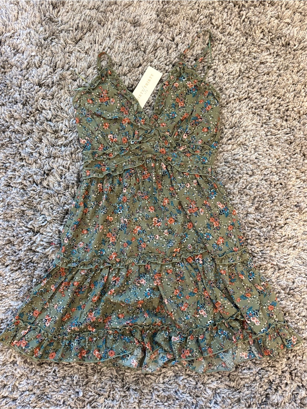 Green Floral Ruffle Mini Dress
